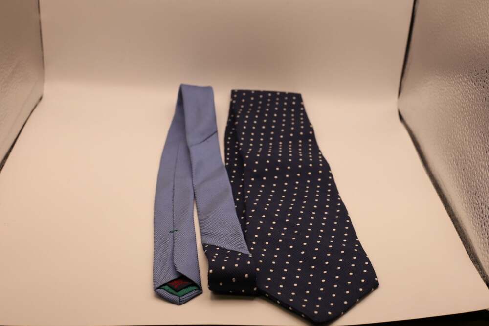 Tommy Hilfiger Navy Blue and White Polka Dot Silk Necktie